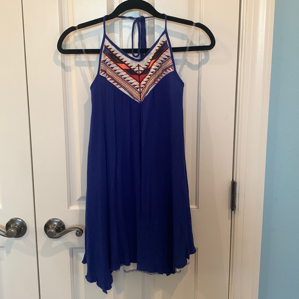 Newbury Kustom Blue Embroidered Halter Dress